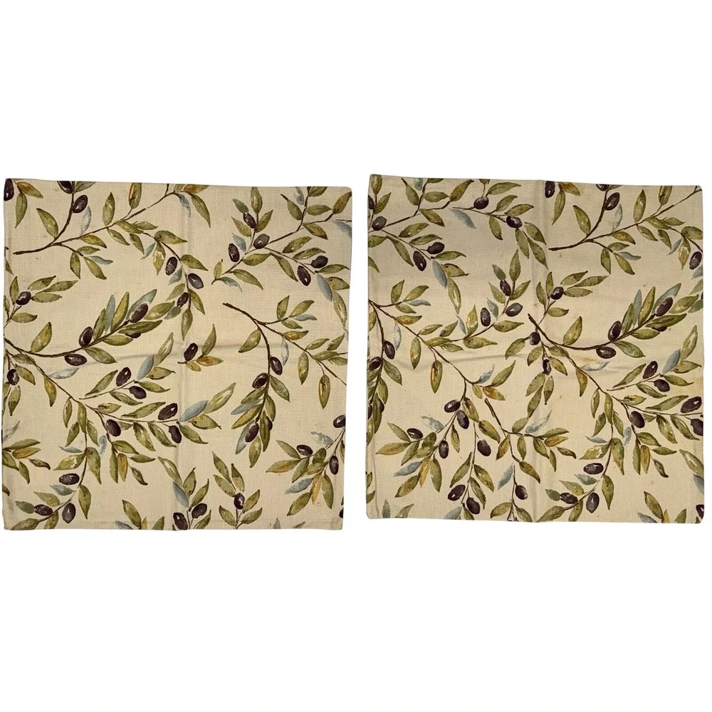 Pottery Barn Olive Branch Pillow Cover 20x20 Set of 2 Wine Tasting Decoration